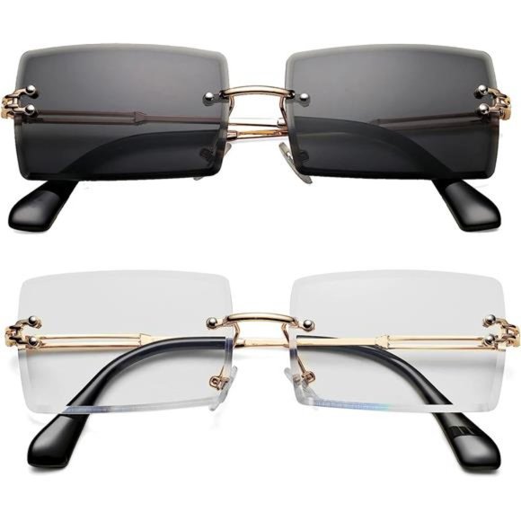 Rectangle Sunglasses for Men/Women Small Rimless Square Shade Eyewear Summer - Picture 1 of 6